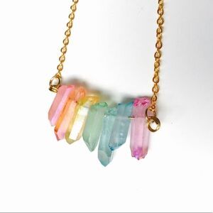 Natural Crystal Quartz Rainbow Necklace NWT